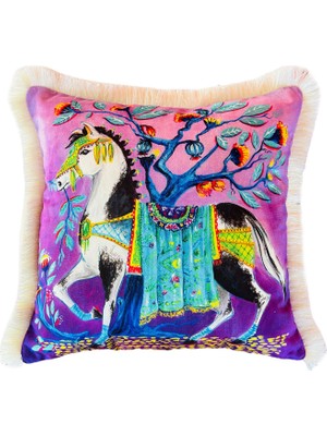 Ge Living Mustang At Desenli Mor Kadife Dekoratif Kırlent Kılıfı 45 x 45 cm