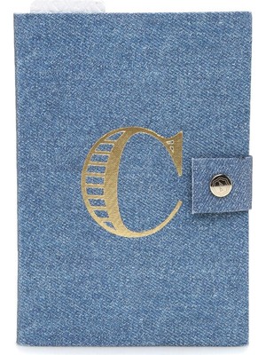 Mavi Harf Baskılı Denim Not Defteri