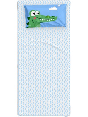 Itsy Bitsy Kids Croc A Dream Mavi Yeşil Pamuk Saten Çarşaf Seti 90 x 190 cm