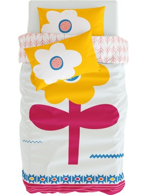 Itsy Bitsy Kids Big Flower Sarı Fuşya Pamuk Saten  Çift Taraflı Bebek Nevresim Seti 100 x 150 cm