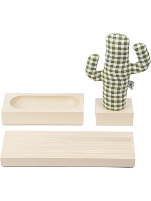 Kayıgo Woody Krem Pötikareli Cactus 3'lü Masaüstü Organizer