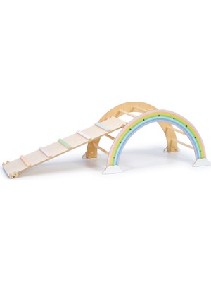 Simre Kids Montessori Pikler Gökkuşağı Pastel Renkler Ahşap Merdiven Rampalı Aktivite Tırmanma Seti