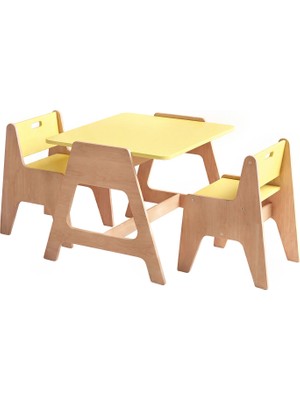 Woody&Happy Cotable Sarı Ahşap Çocuk Aktivite Masa Takımı