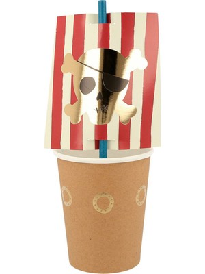 Meri Meri Pirate Cup Korsan 8'li Kağıt Pipetli Parti Bardağı