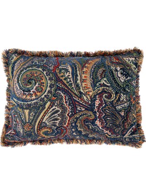 Saloni Persia Lacivert Dokuma Kumaş Püsküllü Kırlent 35 x 50 cm
