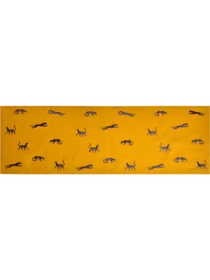 Ge Living Leopar Desenli Özel Tasarım Sarı Keten Runner 40X120 cm