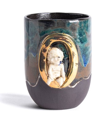 Moon Art Ceramic Angel O Harfli Antik Seramik Kupa