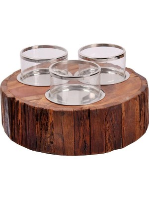 Cumba Selection Ahşap Bazalı 3'lü Mumluk 14 cm