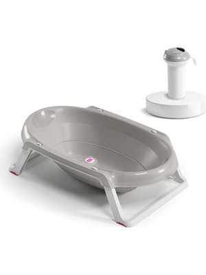 Okbaby Onda Slim Katlanır Bebek Küveti ve Açık Gri Splash Bebek Duşu Banyo Seti