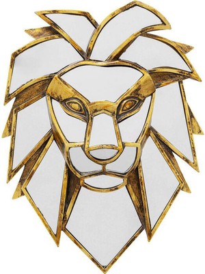 Kare Design Lion Altın Rengi Dekoratif Duvar Aynası