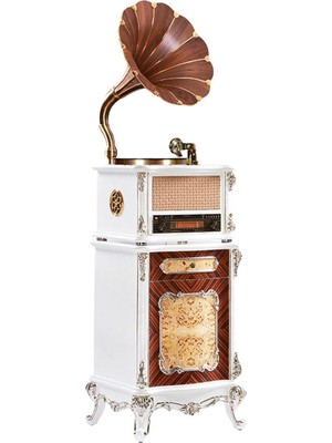 Fennessy F1877-65S Vintage Kristal Beyaz Lake 100W Hifi Gramofon Pikap Plakçalar