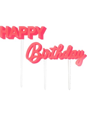 Meri Meri Happy Birthday Temalı Pembe Akrilik Pasta Süsü