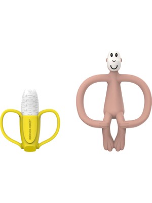 Matchstick Monkey Banana Pembe Silikon Diş Kaşıyıcı Seti