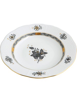 Herend Apponyi Desenli Siyah Porselen Çorba Tabağı 23.5 cm