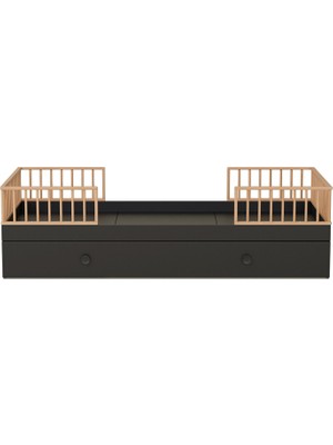 Babywulf Dual Montessori Siyah Yavru Yataklı Çocuk Karyola 90 x 190 cm