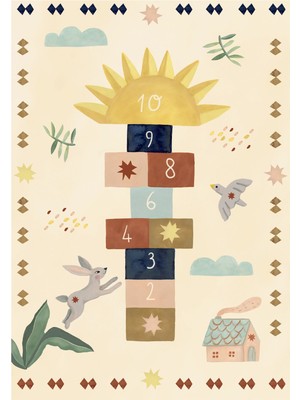 Hueppi Bunny Hops Sun Pops Hopscotch Bej Çocuk Halısı 120 x 160 cm