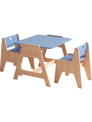 Woody&Happy Cotable Mavi Ahşap Çocuk Aktivite Masa Takımı