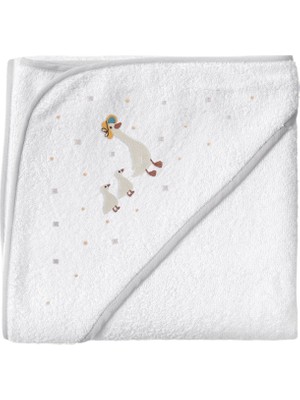 Casadora Baby Feather Nakışlı Beyaz Organik Pamuklu Bebek Kundak Havlu 80 x 80 cm
