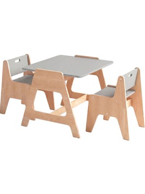 Woody&Happy Cotable Beyaz Ahşap Çocuk Aktivite Masa Takımı