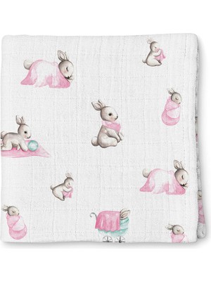 Deux Lapins %100 Pamuk Bebe Lapin Rose Müslin Bebek Örtüsü 120X120 cm