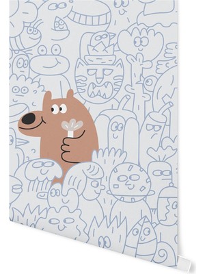 Pop By Gaea Doodle Ayı ve Çiçek Duvar Kağıdı 3x2.65 M²