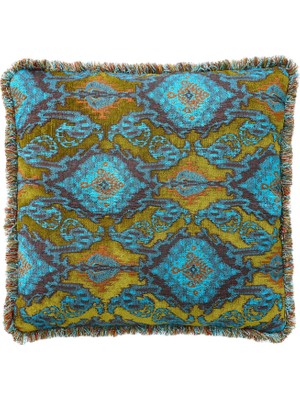 Saloni Ikat Turkuaz Etnik Desenli Dokuma Kırlent 50 x 50 cm