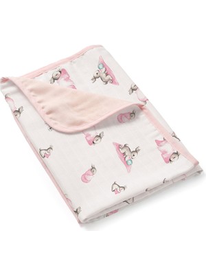 Deux Lapins %100 Pamuk Bebe Lapin Rose Pembe Çift Kat Müslin Bebek Battaniyesi 65 x 65 cm