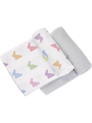 Deux Lapins Rainbow Lapin ve Cotton Grey 2’li Müslin Bebek Örtüsü 100 x 100 cm