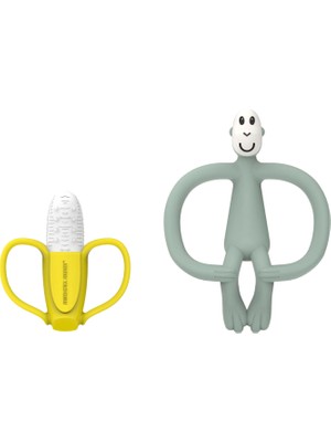 Matchstick Monkey Banana Mint Yeşili Silikon Diş Kaşıyıcı Seti