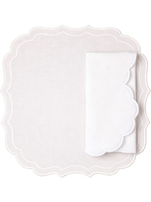 Mariaida Home Greta Beyaz Keten Amerikan Servis ve Peçete Seti