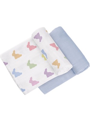 Deux Lapins Rainbow Lapin ve Endless Blue 2’li Müslin Bebek Örtüsü 100 x 100 cm