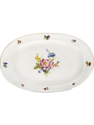 Fürstenberg Alt Bunte Blume Porselen Oval Servis Tabağı 33,5 cm