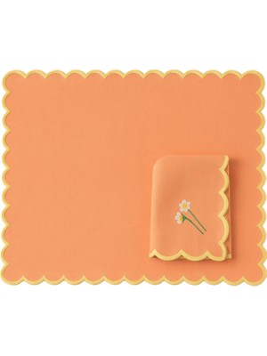 Mariaida Home Mother Aurora Sarı Turuncu Keten Amerikan Servis Peçete Seti 35 x 50 cm