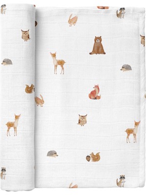 Casadora Baby Forest Amigos Organik Pamuk Yıkanmış Müslin Örtü 115 x 115 cm
