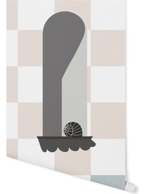 Pop By Gaea Japandi Window With Chess Blue Cream Çocuk Odası Duvar Kağıdı 100 x 100 cm