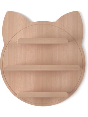 Woody&Happy Kedi Figürlü Naturel Ahşap Çocuk Odası Rafı