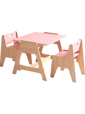 Woody&Happy Cotable Pembe Ahşap Çocuk Aktivite Masa Takımı