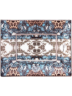 Roberto Cavalli Palazzo Pitti Leopar Desenli Porselen Dikdörtgen Dekoratif Tabak 20 cm