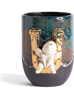 Moon Art Ceramic Angel U Harfli Antik Seramik Kupa