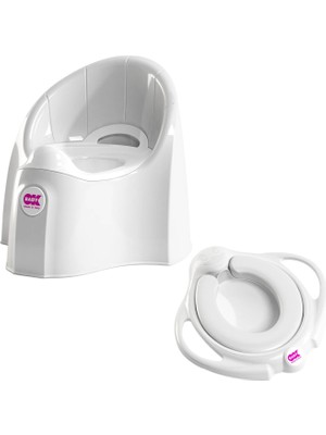 Okbaby Kırık Beyaz Pinguo Soft Klozet Adaptörü + Pasha Eğitici Koltuk Oturak Bebek Banyo Seti