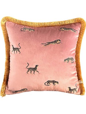 Ge Living Dekoratif Leopar Desenli Pembe Kadife Kırlent Kılıfı 45 x 45 cm