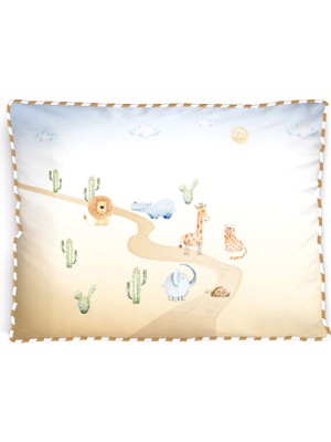 Casadora Baby Safari Baskılı Pamuk Dolgulu Biyeli Bebek Odası Kırlent 35 x 45 cm