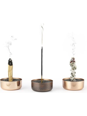 Coho Objet Meditation Artisan Matte Antique Dövme Bakır Tütsülük 3'lü Set
