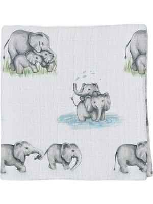 Deux Lapins Les Elephants Desenli Müslin Bebek Örtüsü