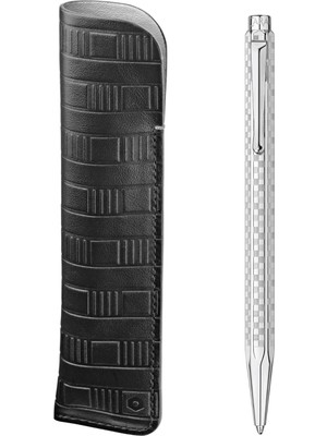 Caran D'Ache Ecridor™ Damier Grey Silver Tükenmez Kalem ve Siyah Deri Kılıf