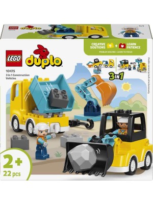 LEGO Duplo Kasabası 3'ü 1 Arada Inşaat Araçları 22 Parça 2+ Yaş Yapı Oyuncağı 10475