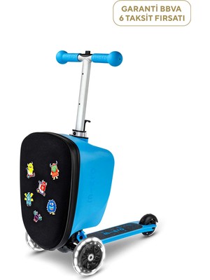 Micro Luggage Junior Velcro Işıklı Tekerlekli Katlanabilir Bavullu 3 Tekerlekli 2-6 Yaş Çocuk Scooter