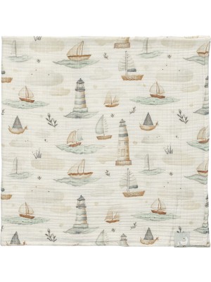 Duckyboo Little Mariner Desenli Krem Rengi 4 Kat Müslin Bebek Örtüsü 100 x 110 cm