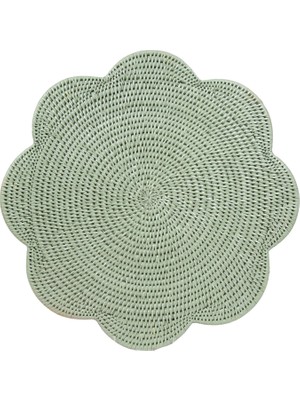 Caspari Scalloped Round Yeşil Rattan Amerikan Servisi