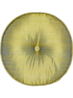 Alpaq Studio Düğme Detaylı Yuvarlak Yeşil Ipek Şantuk Yastık 35X35 cm